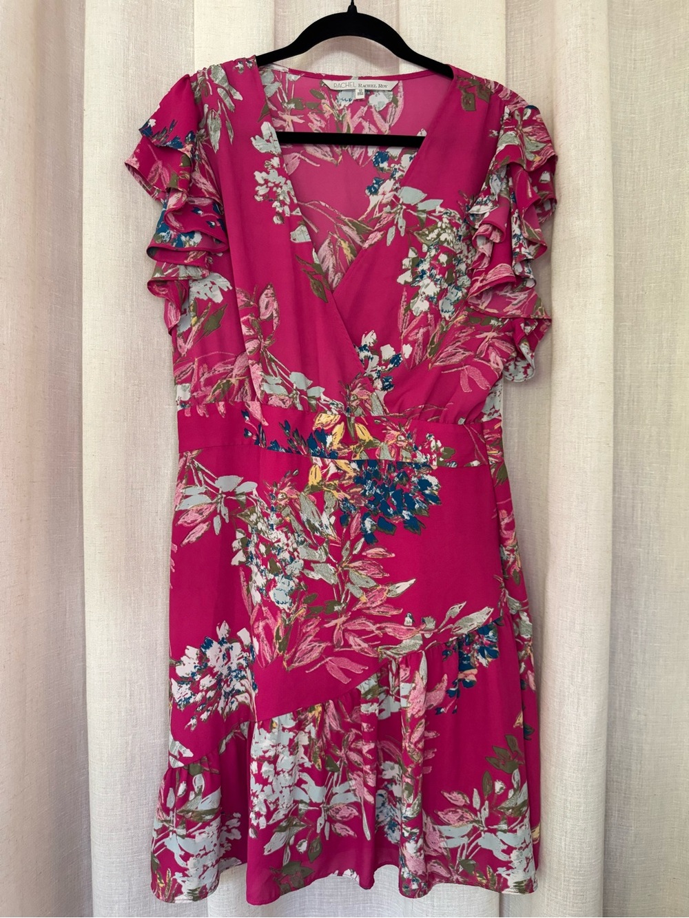 Rachel Roy Fuchsia Floral Asymmetrical Flutter Sleeve Dress Size 10